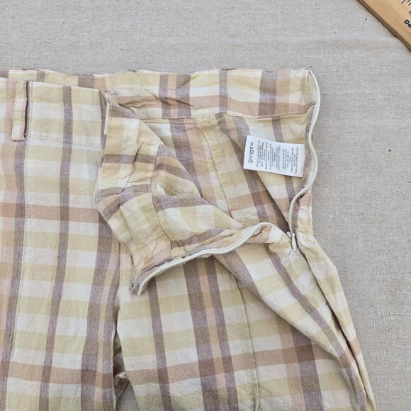 Free People The Way You Move Natural Plaid Linen Pants Edgy 70s Boho Size 12 - Picture 9 of 12